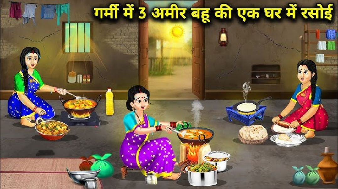 #गर्मी में 3 बहू की रसोई__#cartoon videos__3 daughter in law_s kitchen in summer(1080P_HD)