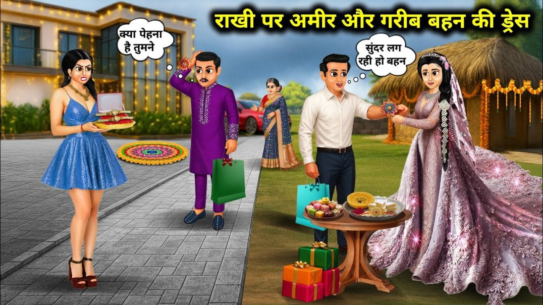 राखी पर अमीर और गरीब बहन की ड्रेस __ Hindi Cartoon Stories __ Saas Bahu ki Ghar Gharsthi __(1080P_HD